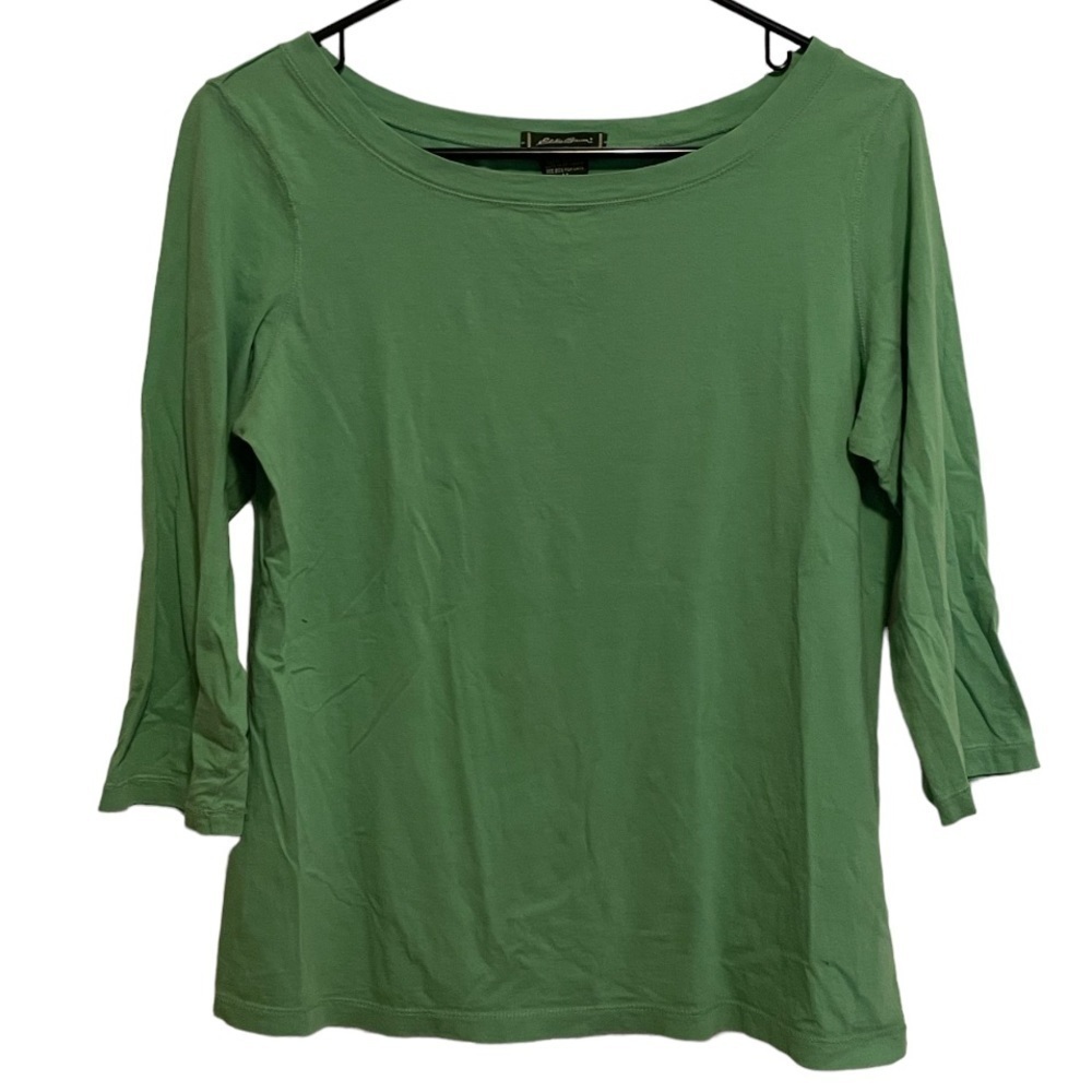 Eddie Bauer 100% Cotton Solid Green Top Quarter Length Sleeve Size Medium